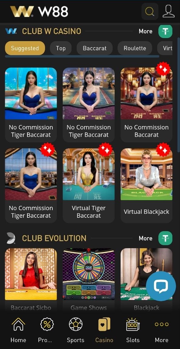 W88 Lite live dealer casino — Tiger Baccarat, Blackjack, Roulette