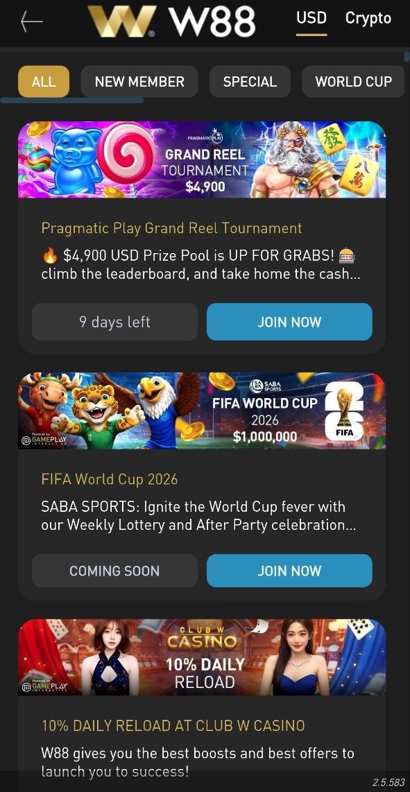 W88 Lite promotions and tournaments — Grand Reel Tournament and FIFA World Cup