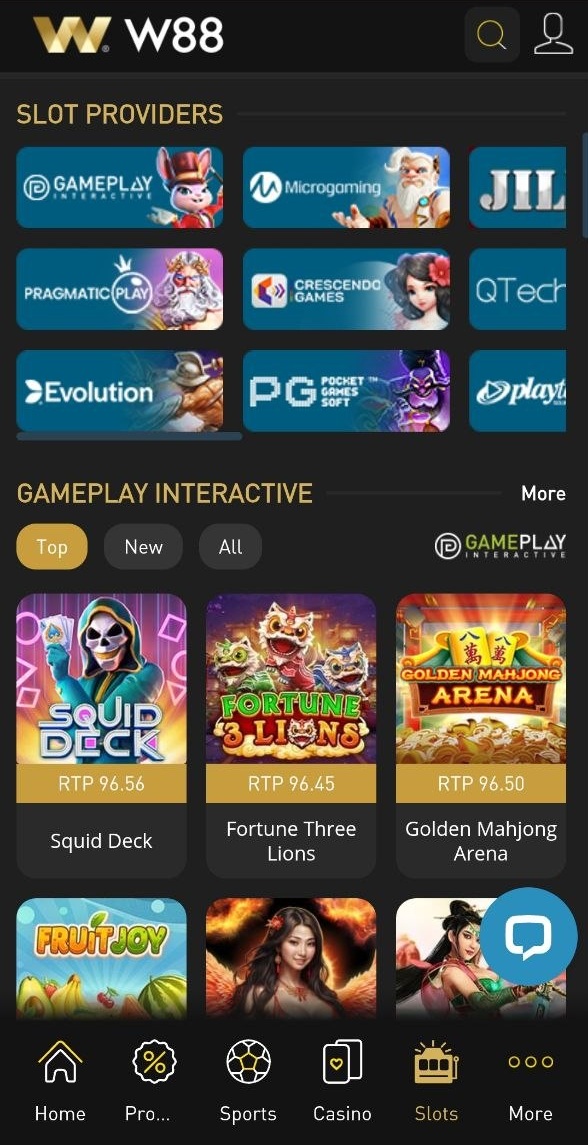 W88 Lite slot games from Pragmatic Play, Microgaming, PG Soft and Evolution